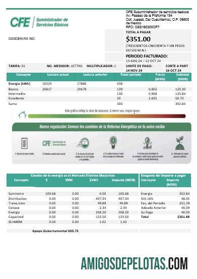 imprimível Modelo de conta de serviços públicos CFE de eletricidade do México em formatos Word e PDF, totalmente editável